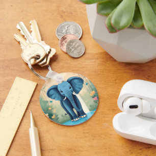 Blue Whimsical Baby Elephant, Schlüsselanhänger