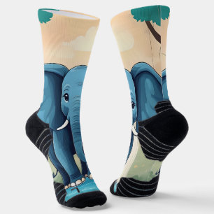 Blue Whimsical Baby Elephant, Socken