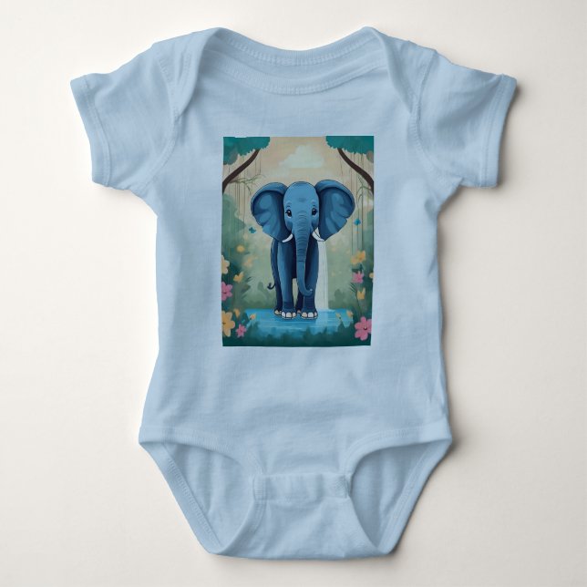 Blue Whimsical Baby Elephant, Strampler (Vorderseite)