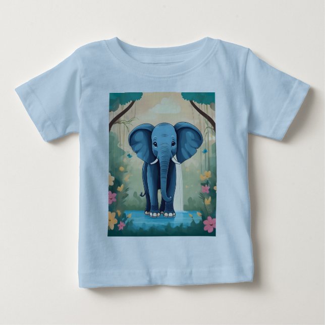 Blue Whimsical Baby Elephant, T-shirt (Vorderseite)