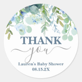 Blue Whimsical Baby Shower Classic Round Sticker