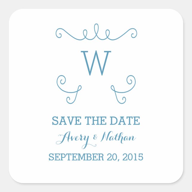 Blue Whimsical Blühte Save the Date Stickers (Vorderseite)