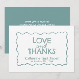 Blue Whimsical doodle wedding Flat Thank You Card Dankeskarte