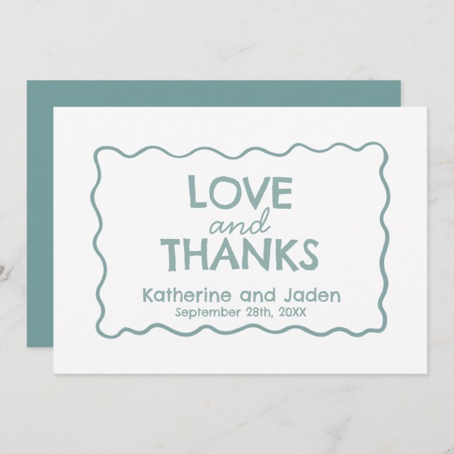 Blue Whimsical doodle wedding Flat Thank You Card Dankeskarte (Vorne/Hinten)