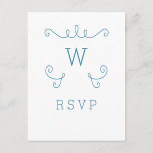 Blue Whimsical Geblüht Monogramm UAWG Postkarte