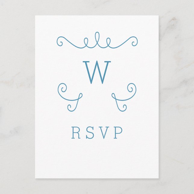 Blue Whimsical Geblüht Monogramm UAWG Postkarte (Vorderseite)