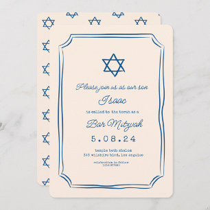 Blue Whimsical Handwriter Bar Mitzvah Einladung
