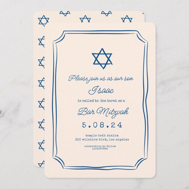 Blue Whimsical Handwriter Bar Mitzvah Einladung (Von Creator hochgeladen)