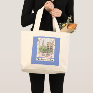 Blue Whimsical Paris und Eiffelturm immer PARIS Jumbo Stoffbeutel