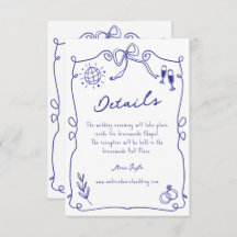Blue Whimsical Quirky Hand gezeichnete Hochzeitsde