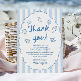 Blue Whimsical Seashell Coastal Bridal Shower Dankeskarte
