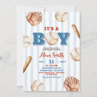 Blue Whimsical Stripe Boy Baseball Baby Dusche