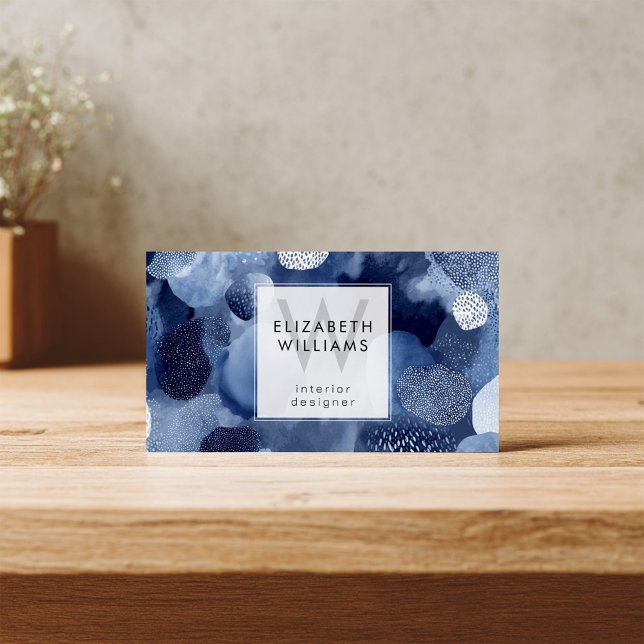 Blue White Abstract Monogram Modern Business Cards (Von Creator hochgeladen)
