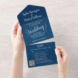 Blue White All in One Wedite Invite Botanical Einladung