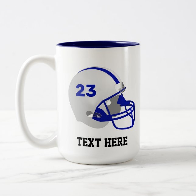 Blue & White American Football Helmet Zweifarbige Tasse (Links)