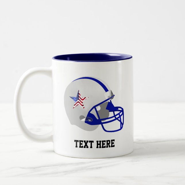 Blue & White American Football Helmet Zweifarbige Tasse (Links)