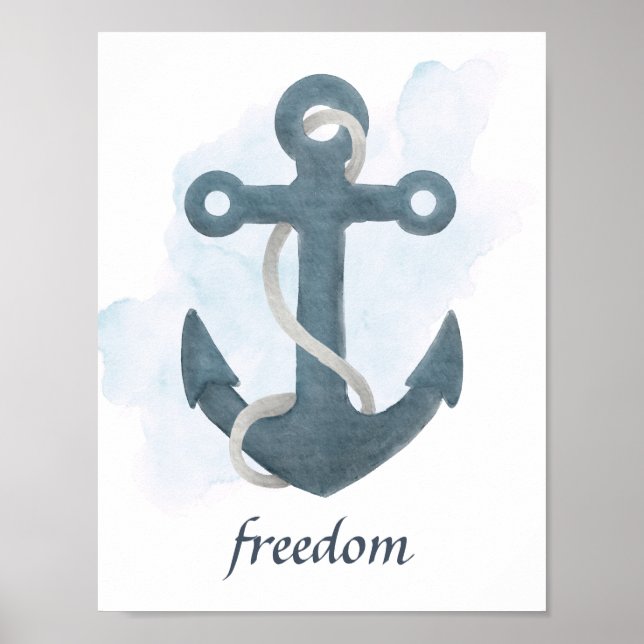 Blue White Anchor Nautical Ocean Theme Poster (Vorne)