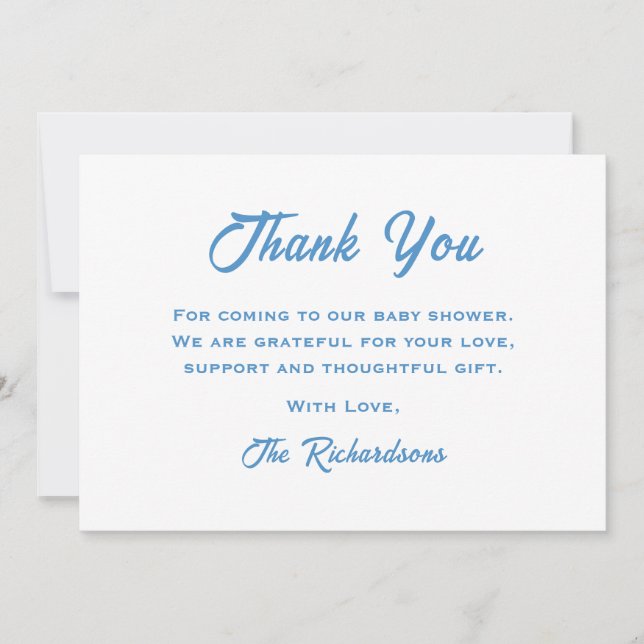 Blue White Baby Shower Fun Trendy Adventure wartet Dankeskarte (Vorderseite)