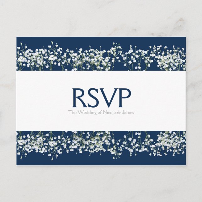 Blue & White Babys Atem Wedding RSVP Card Einladungspostkarte (Vorderseite)