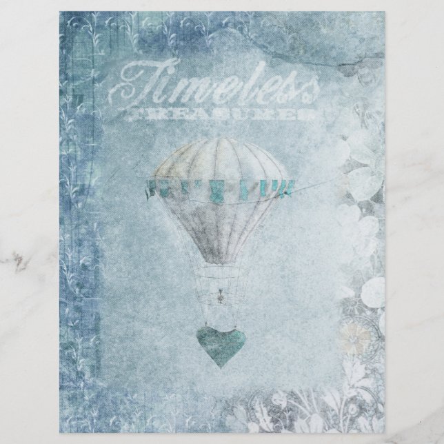 Blue & White Balloon Shabby Scrapbook Paper (Vorderseite)