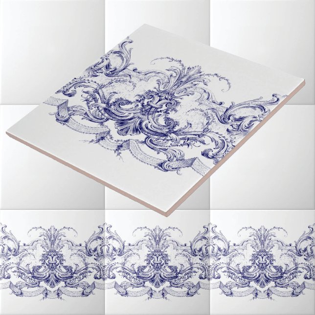 Blue & White Baroque Rokoko Rocaille Frieze Fliese (Von Creator hochgeladen)