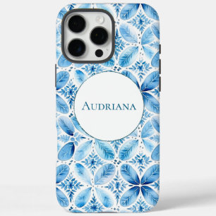 Blue White Batik Floral iPhone 16 Pro Max Hülle