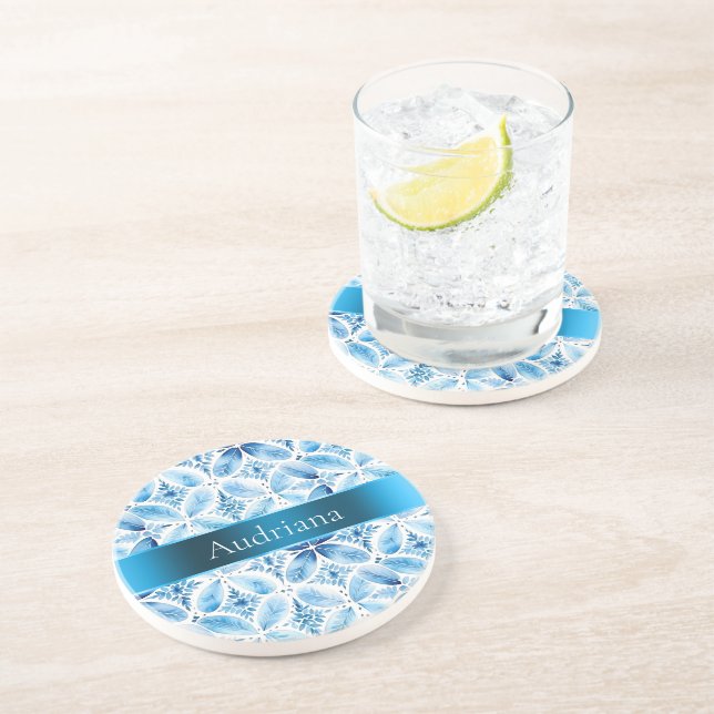 Blue White Batik Floral Getränkeuntersetzer (Seite)