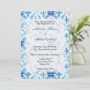 Blue White Batik Floral Wedding Einladung