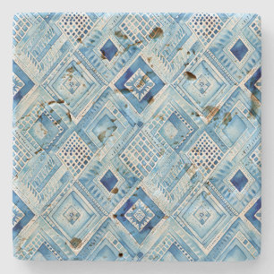 Blue White Batik Square Jewel Steinuntersetzer