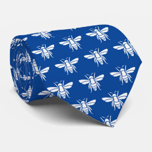 Blue White Bee Pattern Neck Tie Krawatte