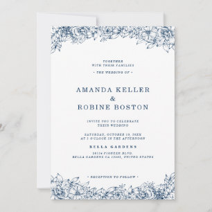 Blue White Blume Elegante Einfache Hochzeit Einladung