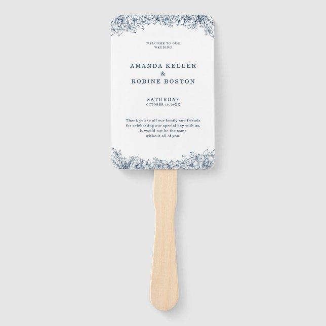 Blue White Blume Elegante Hochzeit Fächer (Vorderseite)