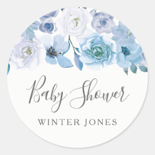 Blue White Blume Junge oder Mädchen Baby Dusche Ge Runder Aufkleber