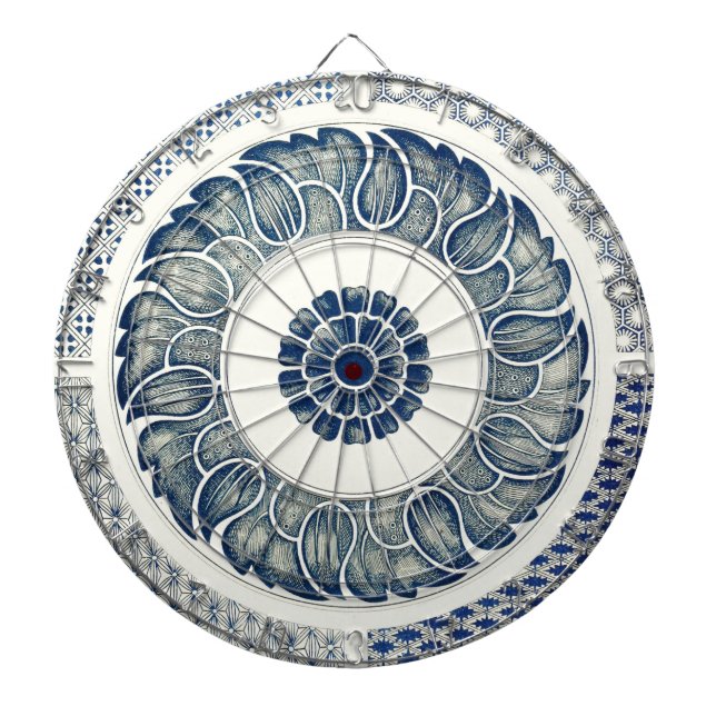 Blue White Blumenchinesisch Runde Dartscheibe (vorne)