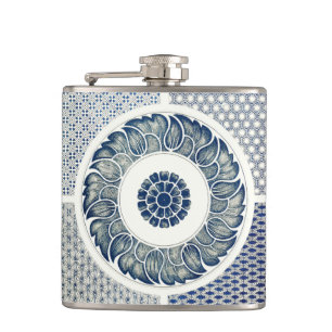 Blue White Blumenchinesisch Runde Flachmann