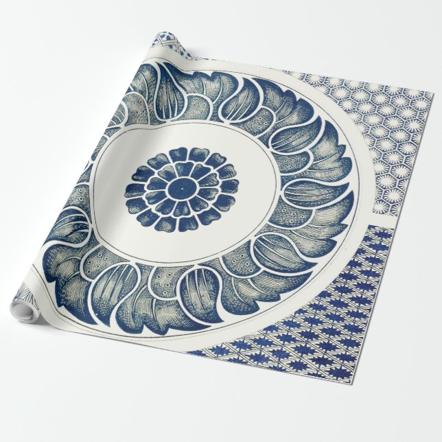 Blue White Blumenchinesisch Runde Geschenkpapier (Ungerollt)