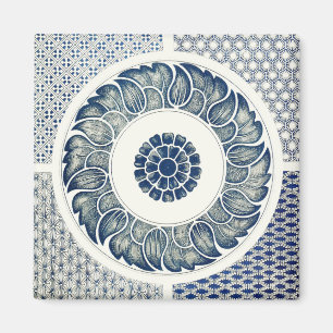 Blue White Blumenchinesisch Runde Magnet