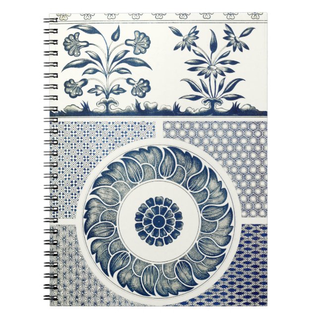 Blue White Blumenchinesisch Runde Notizblock (Vorderseite)