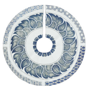 Blue White Blumenchinesisch Runde Polyester Weihnachtsbaumdecke