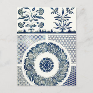 Blue White Blumenchinesisch Runde Postkarte
