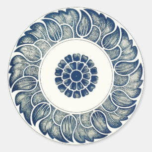 Blue White Blumenchinesisch Runde Runder Aufkleber