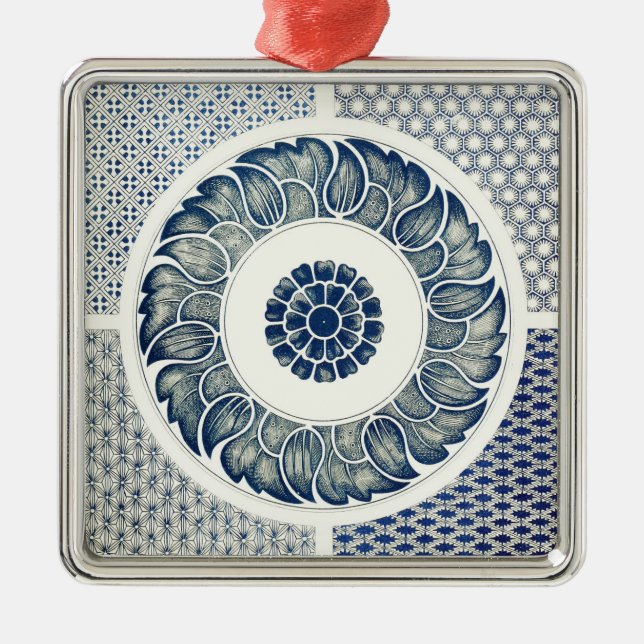 Blue White Blumenchinesisch Runde Silbernes Ornament (Vorne)