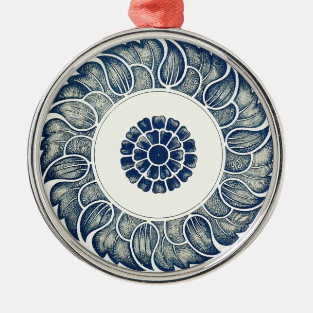 Blue White Blumenchinesisch Runde Silbernes Ornament (Vorne)