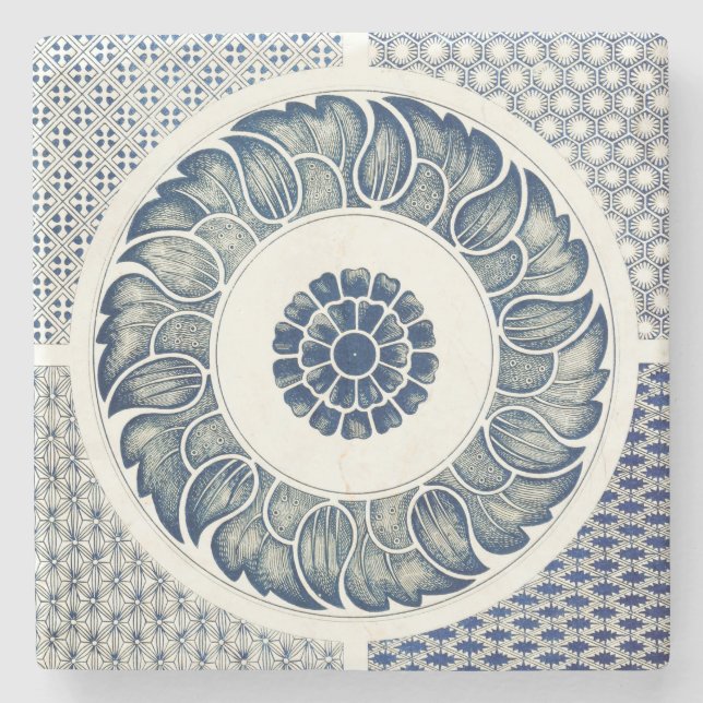 Blue White Blumenchinesisch Runde Steinuntersetzer (Vorderseite)