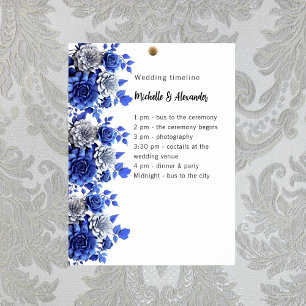 Blue White Blumenskript Budget Hochzeitsprogramm Poster