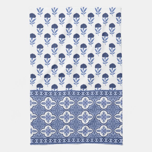 Blue White Boho style tea towel Geschirrtuch (Vertikal)