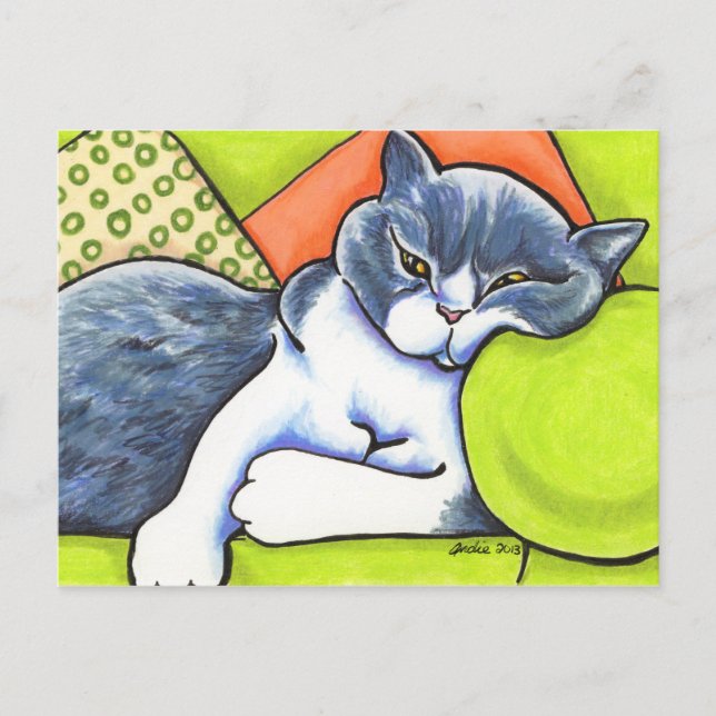 Blue White British Shorthair Cosy Off Leash Art™ Postkarte (Vorderseite)