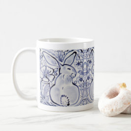Blue & White Bunny Rabbit Art Floral Frühjahr Oste Kaffeetasse