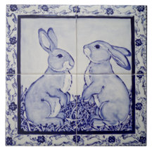 Blue & White Bunny Rabbit Dedham Delft Whimsical