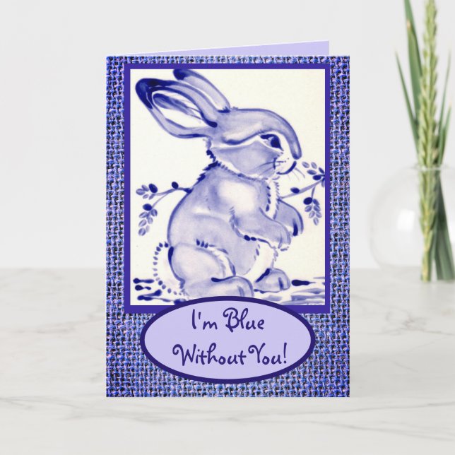 Blue White Bunny Rabbit Miss Sie bemerkt Blank Karte (Vorderseite)